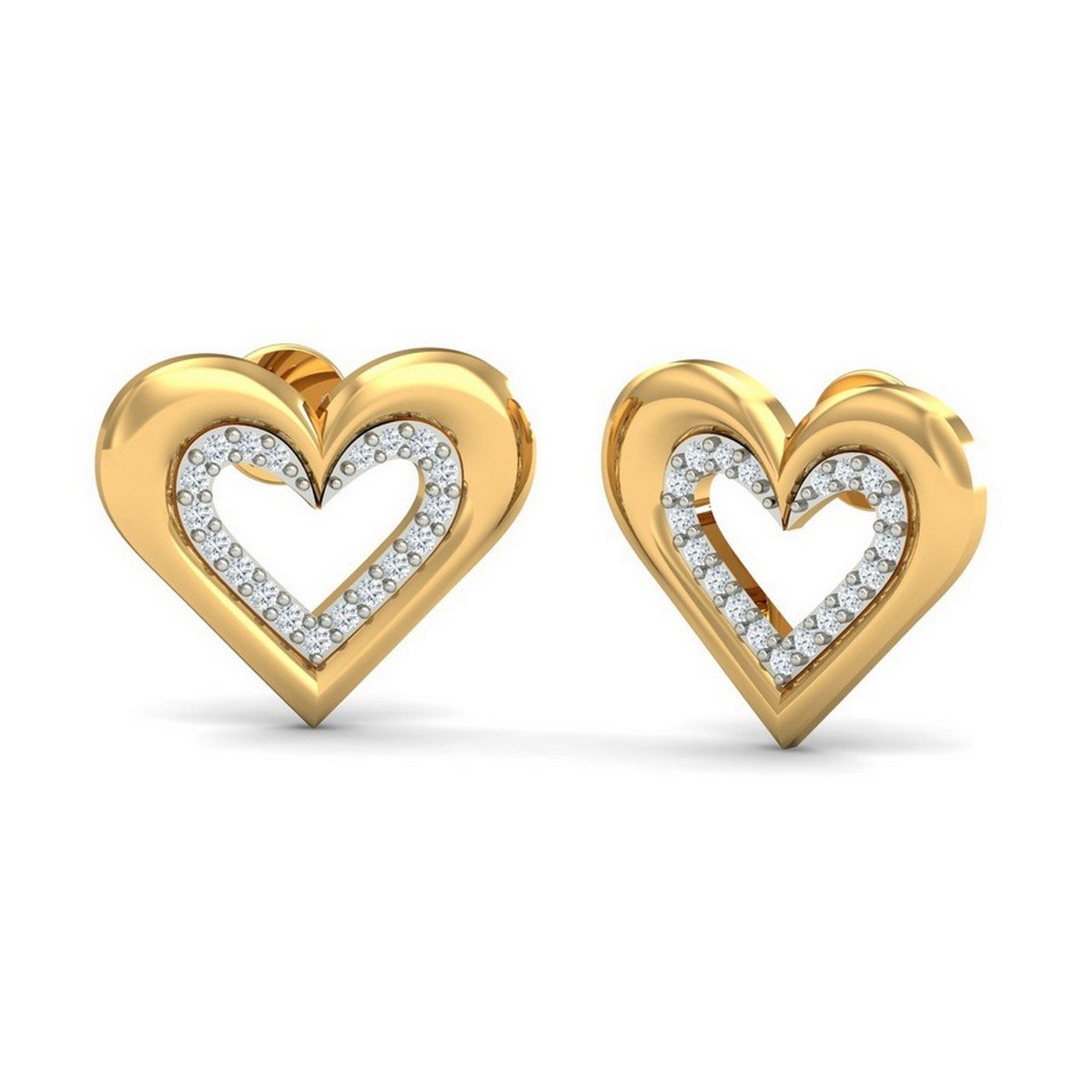 kuberbox 18KT Yellow Gold Diamond Stylish Heart Stud Earrings for Women-picture-26
