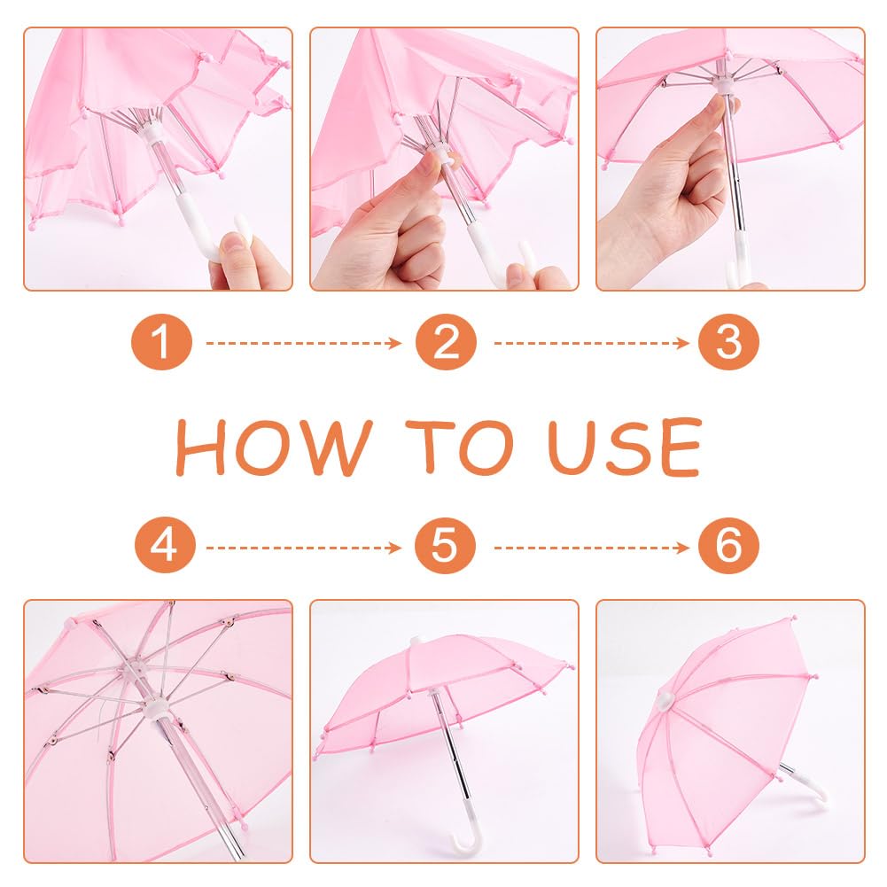 GOMAKERER 10 Pcs 10 Colors Mini Doll Umbrellas, Polyester Adjustable Doll Umbrellas, Dolls Accessories for Doll Decoration DIY Crafting - Image 3