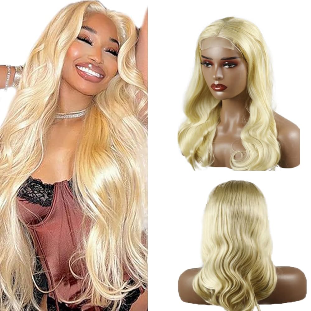 Weeybay 4x4 HD Transparent Lace Front Wigs #613 Blonde Body Wave Human Hair Wig Real Unprocessed Baby Hair Blonde Color NO Smell No Tangle 30 Inch