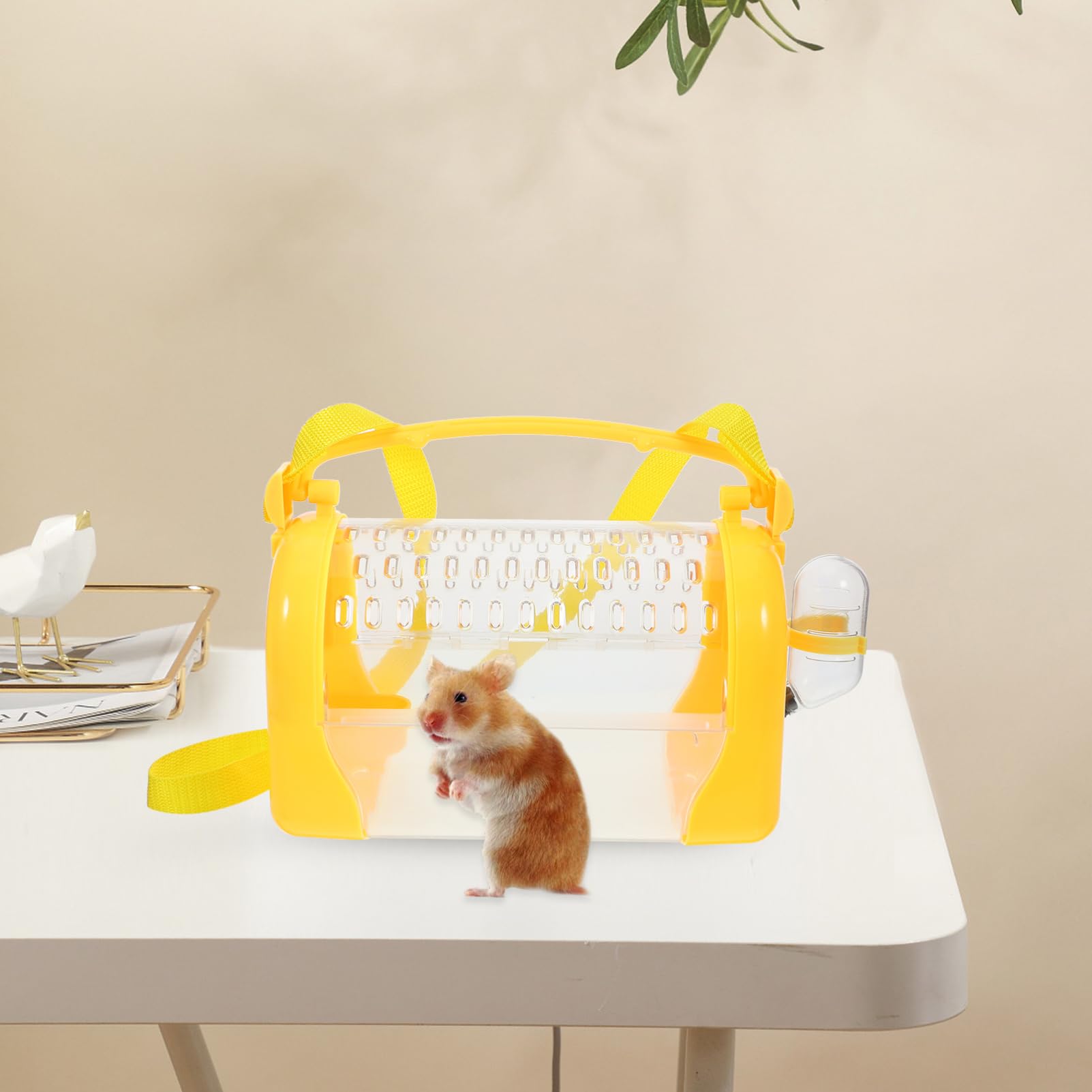 Happyyami Portable Hamster Travel Cage with Food Water Bowl Compact Carrier for Small Animals for Outdoor Use Easy to Transport and Convenient for Hamsters Mice and More