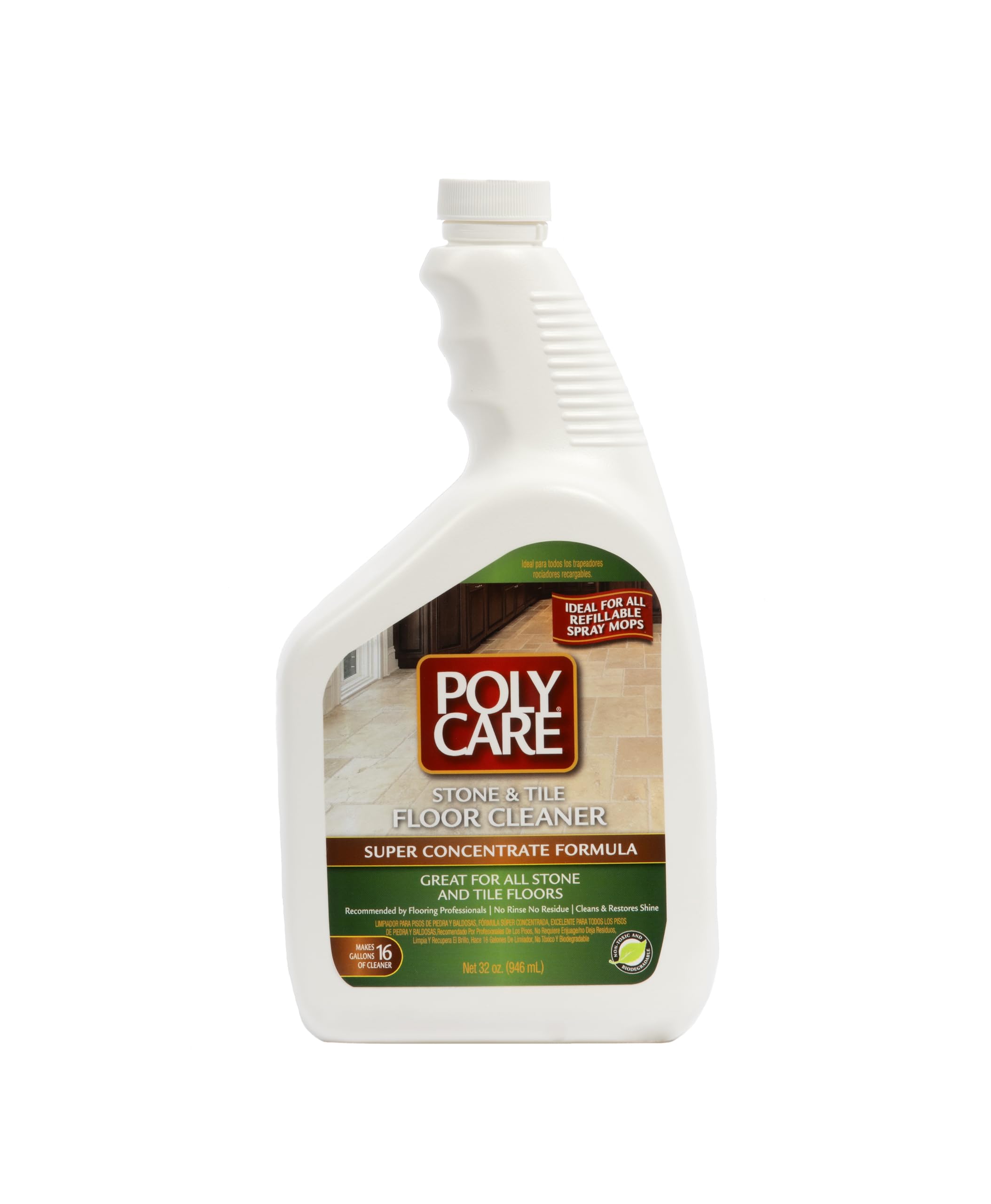 PolyCare Stone & Tile Floor Cleaner Super Concentrate - 32 Fl Oz - Fresh- Dilute Concentrate with Water for Spray Mops and Spray Bottles - Residue-Free Floor Cleaning Solution for Stone & Tile Floors