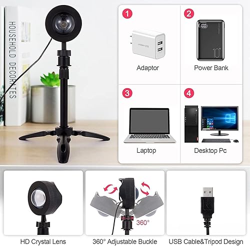 Miniatura 7 de Lámpara de proyección de puesta de sol rotación de 360 grados luz de proyección de arcoíris romántica con trípode para puesta de sol lámpara de pie