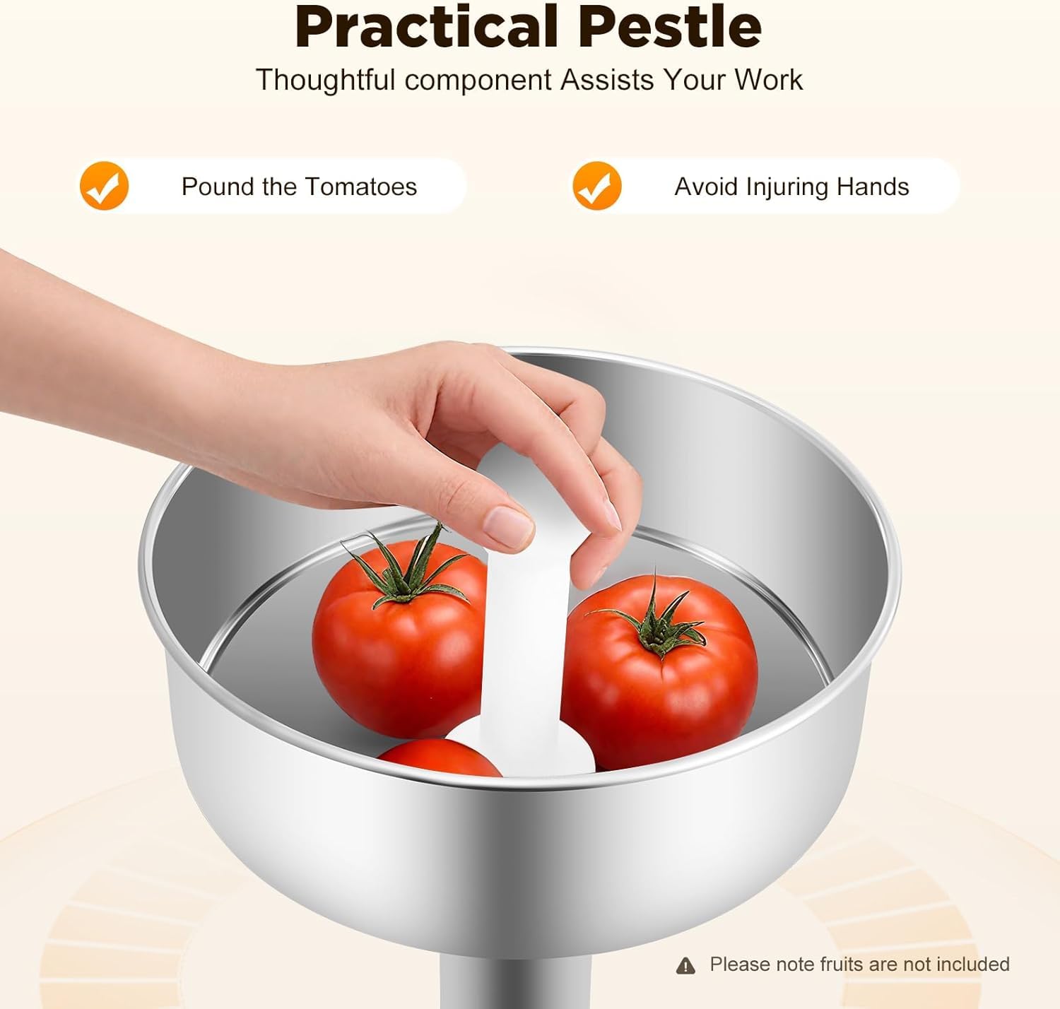 Passaverdure elettrico per pomodori da 450 W, professionale, in acciaio inox, ideale per salse, con imbuto grande e facile da pulire.