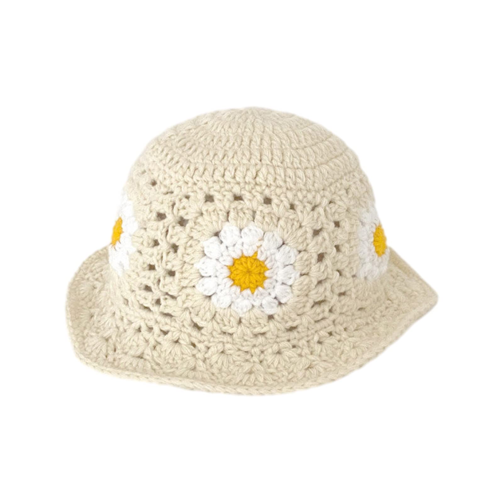 Monojly Women's Beige Summer Sunproof Crochet Bucket Hat Spring Commute Camping Fisherman With Flower Pattern For Girlfriend