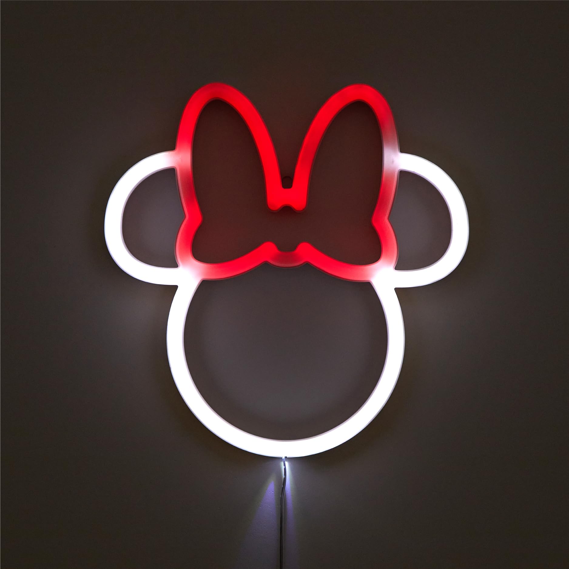 Disney Minnie Mouse Neon Figural LED Hanging Wall Art, Kids Bedroom &amp; Playroom Wall Décor, 6.8” x 11”