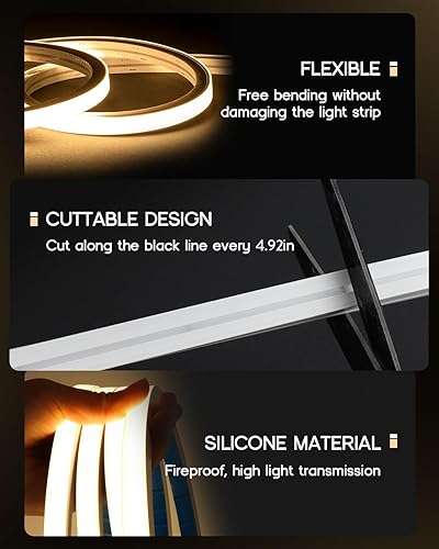 Miniatura 7 de Tira de luces LED de 9.8 pies, 110-120 V, cuerda de luces de neón de silicona regulables, tira de luces de neón flexibles e impermeables para