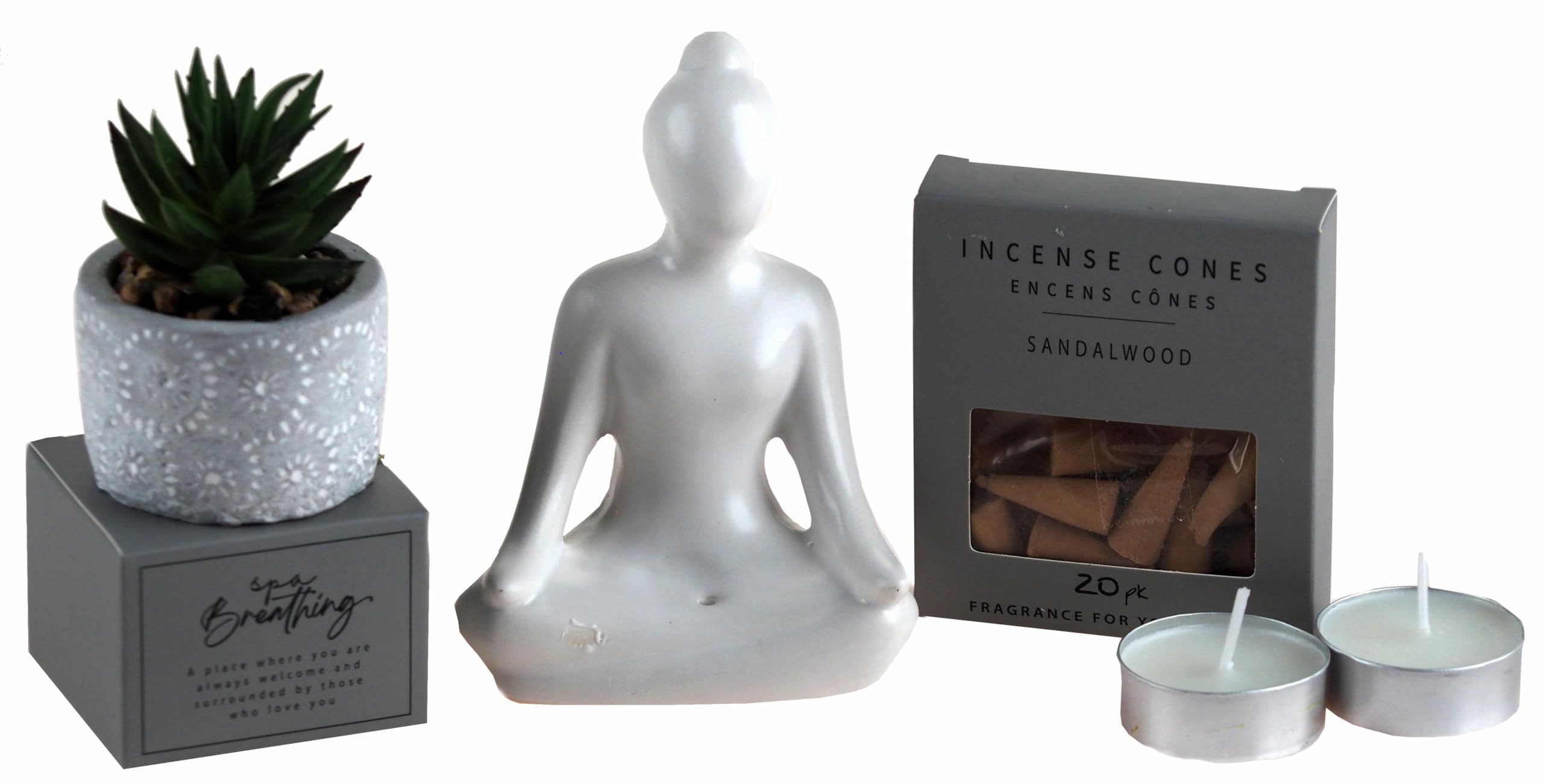 SiL Interiors Yoga Home Fragrance Set - Tea Light Candles, Incense Cones And Figurine - White