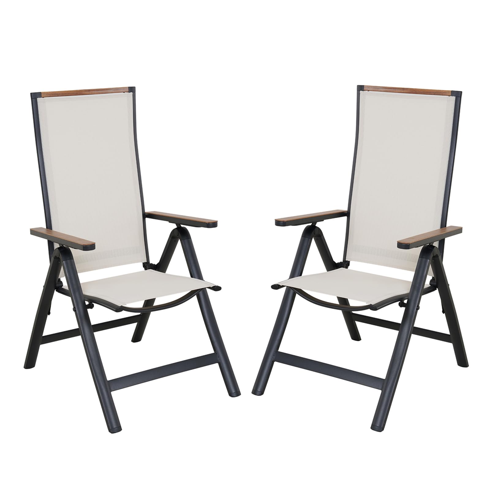 Grand patio Silla de jardín de Respaldo Alto, Plegable Silla de Aluminio, con Reposabrazos Resistentes, Ajustable de 6 Posiciones, Ligera, Portátil, Silla para Interiores (Beige)