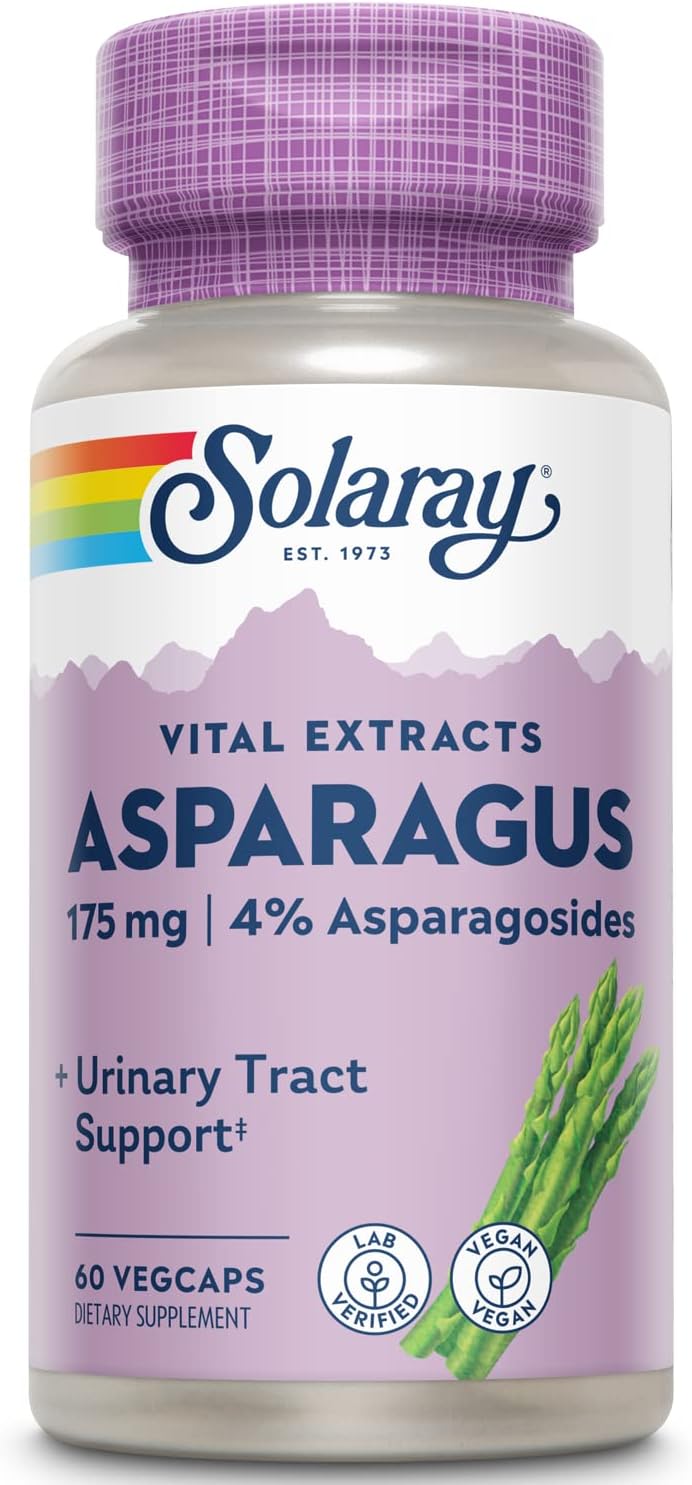 SOLARAY Asparagus 175 mg Supplement with Whole Root - Asparagus Extract Capsules for Men & Women, Urinary Tract & Digestive Health Support, Vegan Formula - 60 Veg Caps