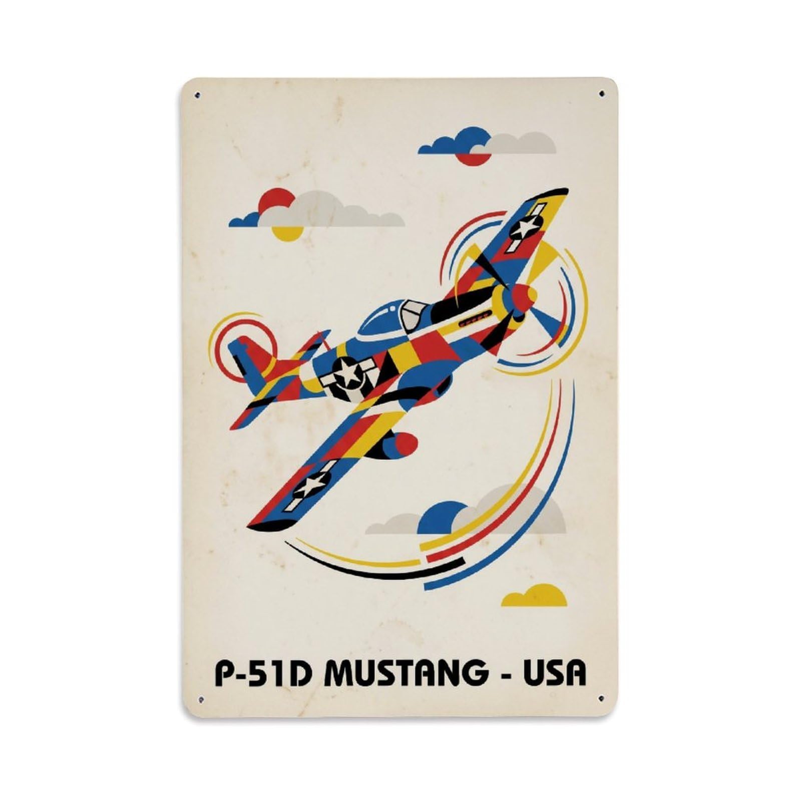 P-51D Mustang Memphis Geometry US WWII Military Metal Tin Sign Plaque Wall Decor for Cafe, Man Cave, Club Bar, Office, Home Garden Round Metal Poster 8x12Inch