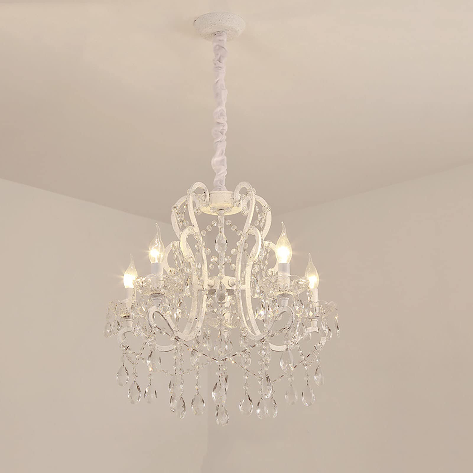 HXYSXHJUO E14 American Crystal Chandelier,For Duplex Dining Bedroom,European Luxury Atmosphere Living Room Lamp,Creative Light Chandelier-Retro white 53 * 50cm