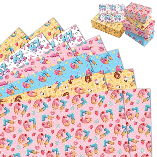 12 Sheets 67 Birthday Wrapping Paper Gift Wrap Papers for Kids 6 7 Theme with Cookie & Ice Cream Designs Happy Birthday Wrapping Paper for Party Favors 69 x 51cm