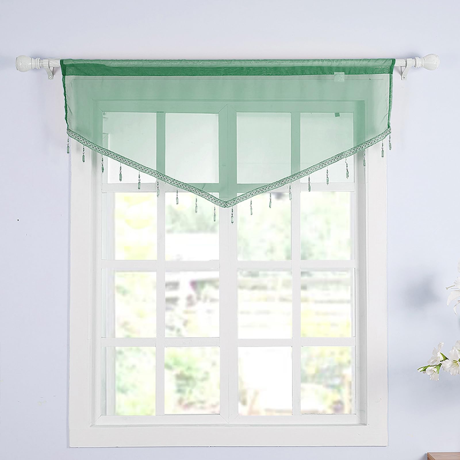 Molaxhome Swag Curtain Scalloped Curtain Valance Drape Sheer Lace Panel 1pc, Dark Green, W 51.2" x L 23.6" (1 Panels) - Image 6