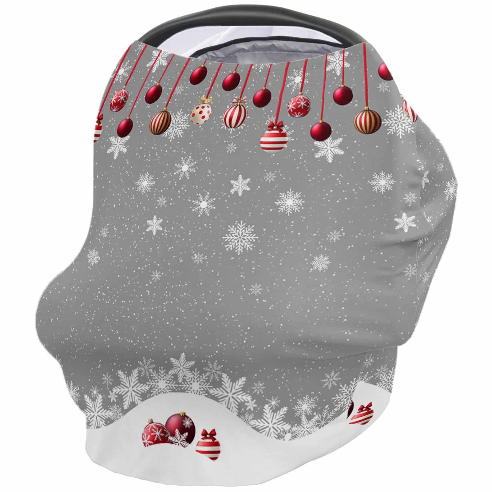 Nursing Cover for Breastfeeding Scarf, Red Various Christmas Ornaments Snowflakes Waves Gray Baby Car Covers Super Soft Multi Use for Canopy Shopping Cart Cover Blanket Stroller Cover