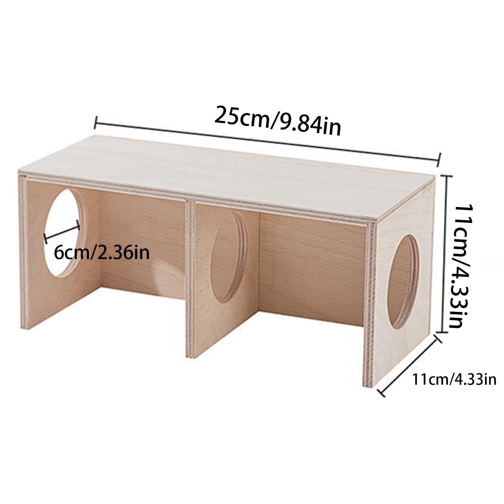 Wooden Hamster Conceal Habitat, 2-Chamber Multi-Room Small Animal Hiding Place, Natural Wood Hamster House and Maze, Cozy Shelter and Landscape Ornament for Hamsters, Gerbils,small Pets