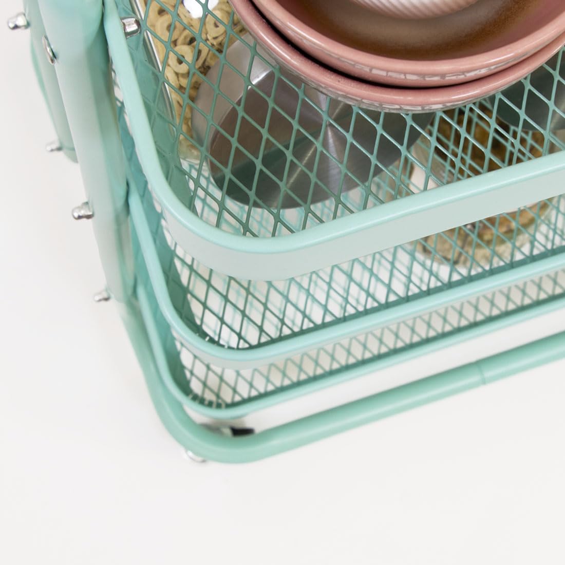 Craftelier - Duży metalowy wózek organizacyjny z 3 tacami | 4 kółka obrotowe o 360° z hamulcami | Całkowity rozmiar: 71,2 x 61 x 29 cm - Głębokość tac: 6,6 cm | kolor miętowy