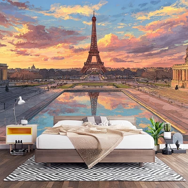 Paysage de la Tour Eiffel en papier peint photo 3D pour salon panoramique