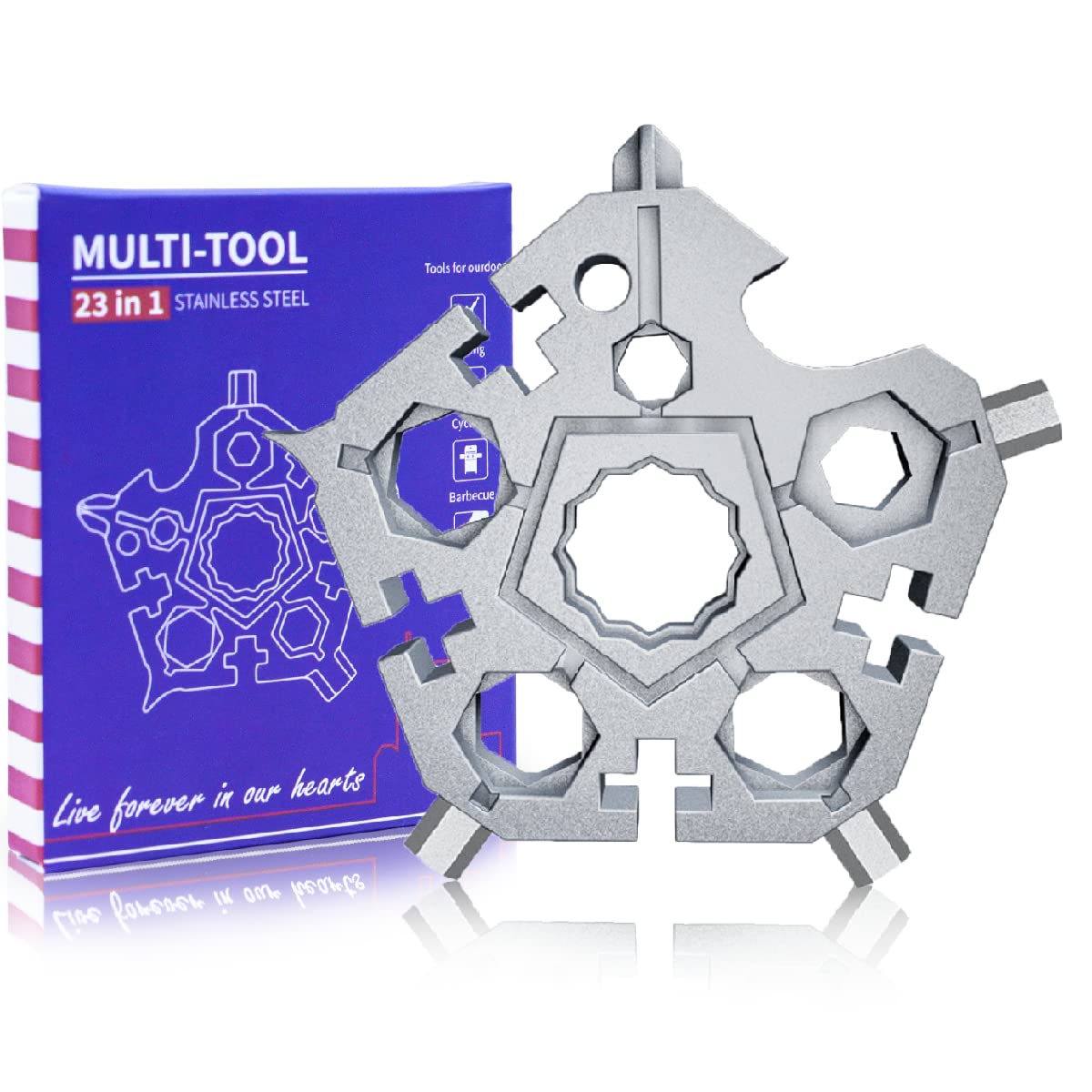Pentagon Snowflake Multi Tool 23-in-1Carbon Steel Snowflake Handy Tool With Keyring,Portable Screwdriver/Wrench/Bottle Opener Multitool Funny Gifts (Pentagonal snowflake（Silver）)