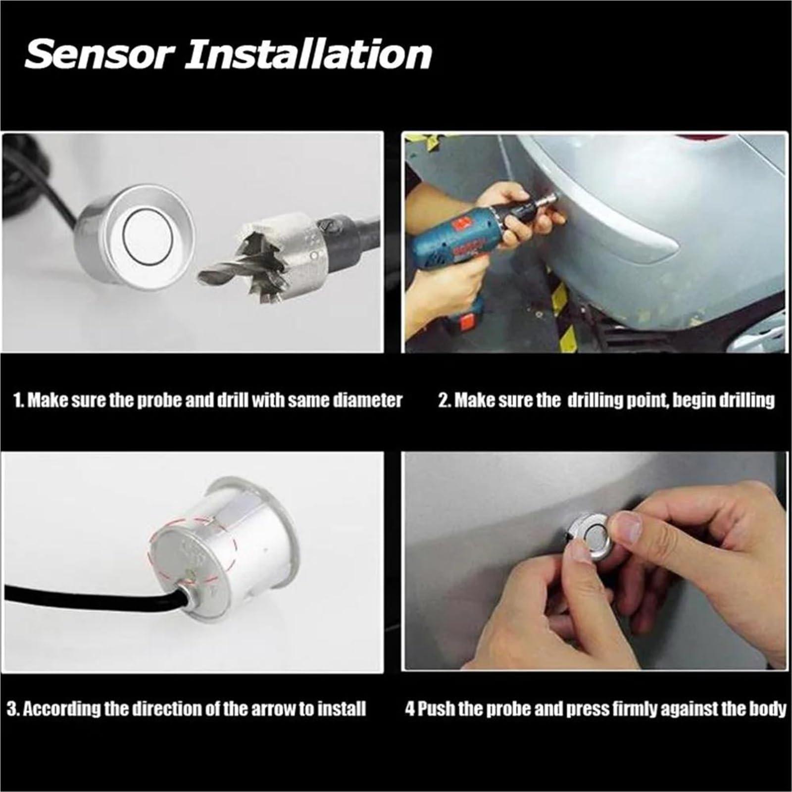Sensor Estacionamiento Kit sensores aparcamiento coche sonda indicadora alerta sonido, Radar marcha atrás Universal, 12V, 22mm, 4 zumbadores sensores aparcamiento(Gray sensors)