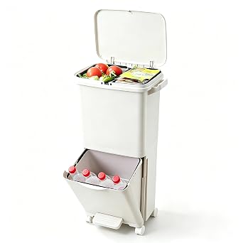 Warmiehomy 38L Recycling Bins for Kitchen 3 Compartments Pedal Bin with Lid