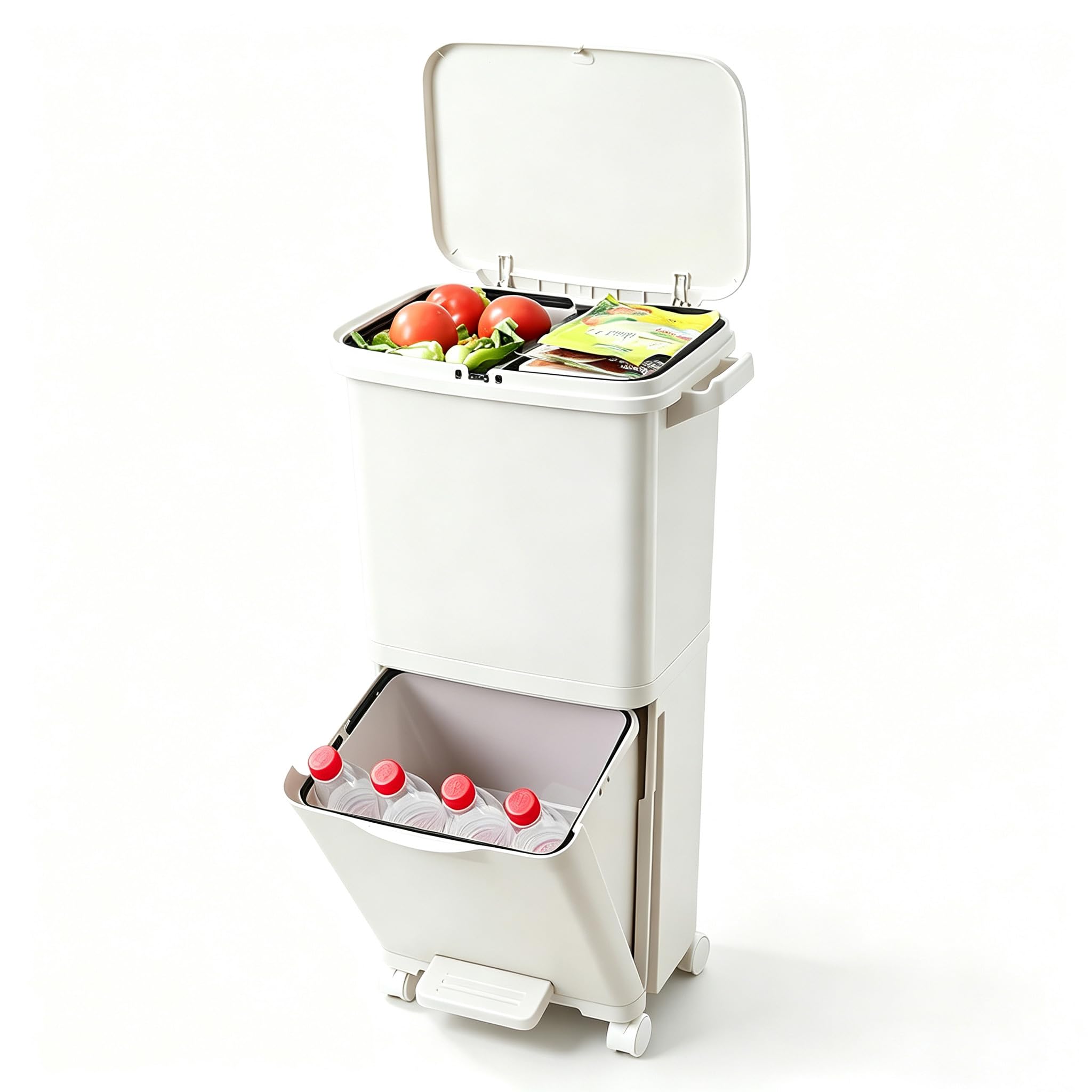Warmiehomy 38L Recycling Bins for Kitchen 3 Compartments Pedal Bin with Lid