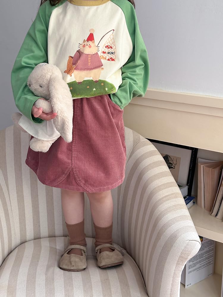 Kinder Baby Mädchen Cordrock feste Farbe hohe Taille Minirock kleines Mädchen Knopf A-line Rock mit Tasche