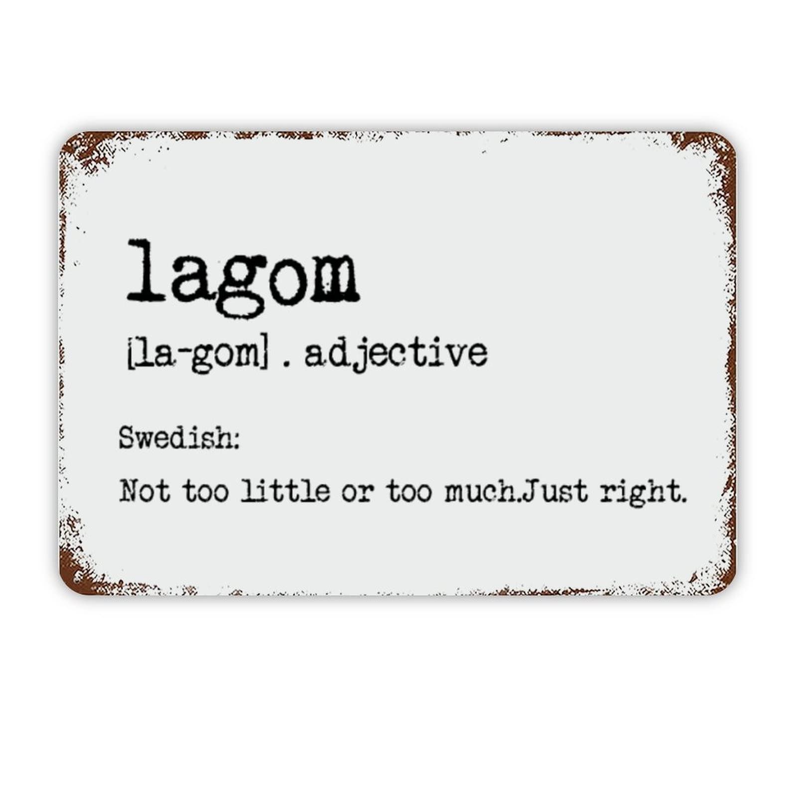 ENEDNATE Lagom Definition Dictionary Word Meaning Vintage Metal Sign 8x12 Inch Modern Quote Waterproof Aluminum Tin Signs for Indoor & Outdoor Home Decoration Wall Art Poster