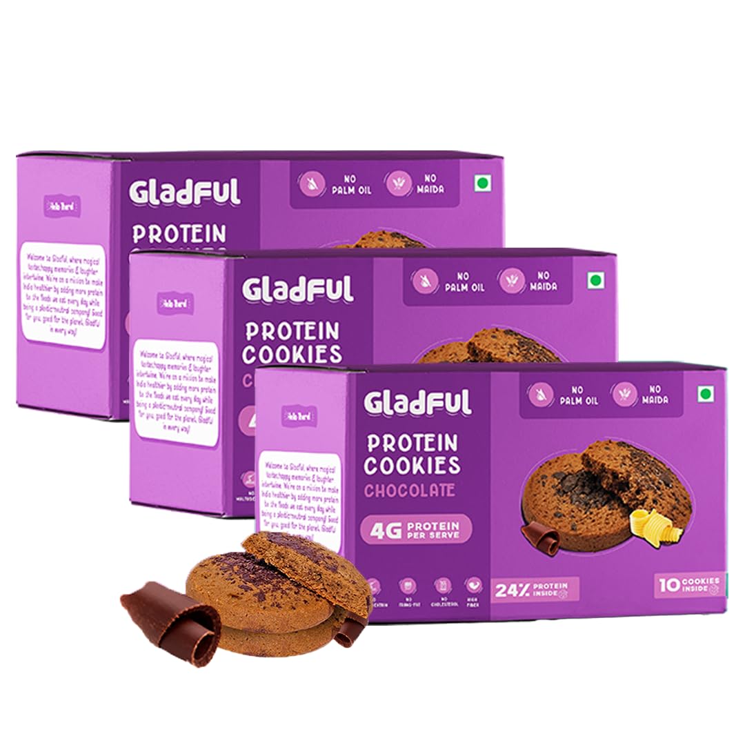 Gladful Chocolate Protein Butter Whole-Wheat Cookies (80 Gm) - No Palm Oil, No Maltodextrin, No Maida, No Preservatives, No Artificial Sweeteners, 24% Protein, Healthy Snacks(Pack Of 3) (B0CHB1VZC9) Amazon Price History, Amazon Price Tracker
