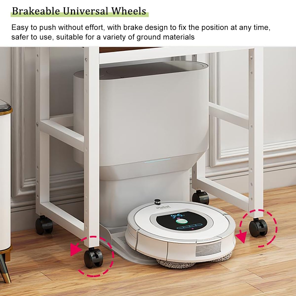 Robot Unidad de almacenamiento al vacío con estante rodante de madera para mesa auxiliar de acuario, muebles para el hogar u oficina, color negro y marrón, 50 x 35 cm