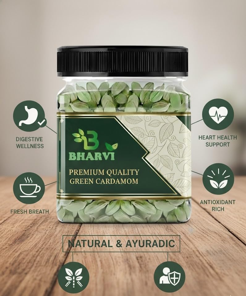 Image of Bharvi Green Cardamom, Whole Spice Pods, Natural Aromatic Elaichi for Cooking, Tea, Baking and Desserts (50GRAMS)