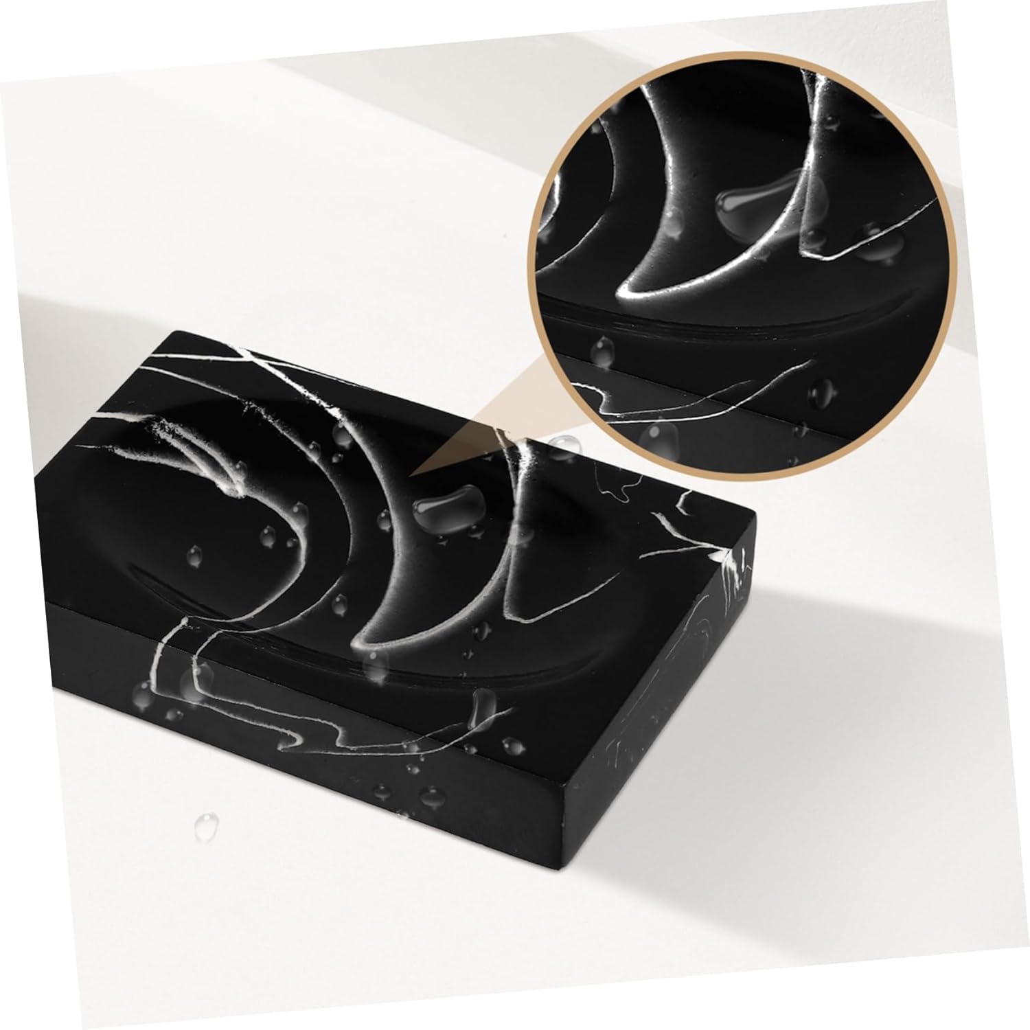 1set Marble Pattern Bathroom Supplies Includes Soap Dispenser Toothbrush Holder Mouthwash Cups and Soap Tray for Decor Black