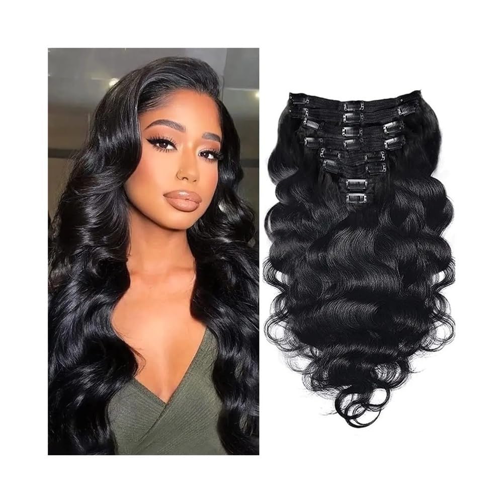 Body Wave Clip Ins przedłużki z prawdziwych włosów, falowane, na całą głowę, dla czarnoskórych kobiet, naturalne, prawdziwe włosy Remy, grube końcówki, 120 g, 35,6-66 cm