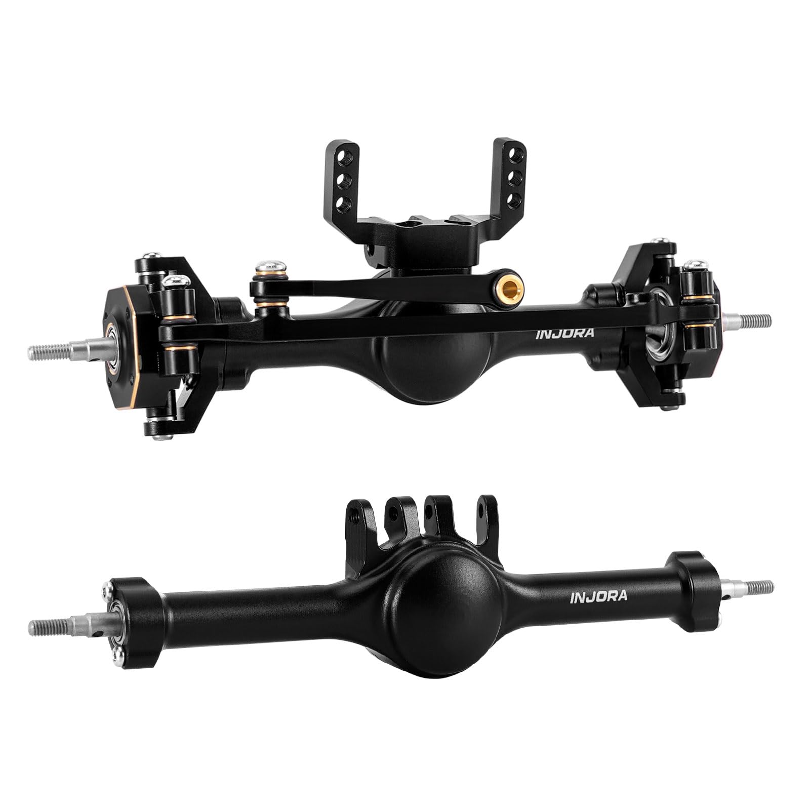 INJORA +4mm Planet Axles with Brass Steering Knuckles for 1/18 TRX4M Upgrade, Black, 122mm
