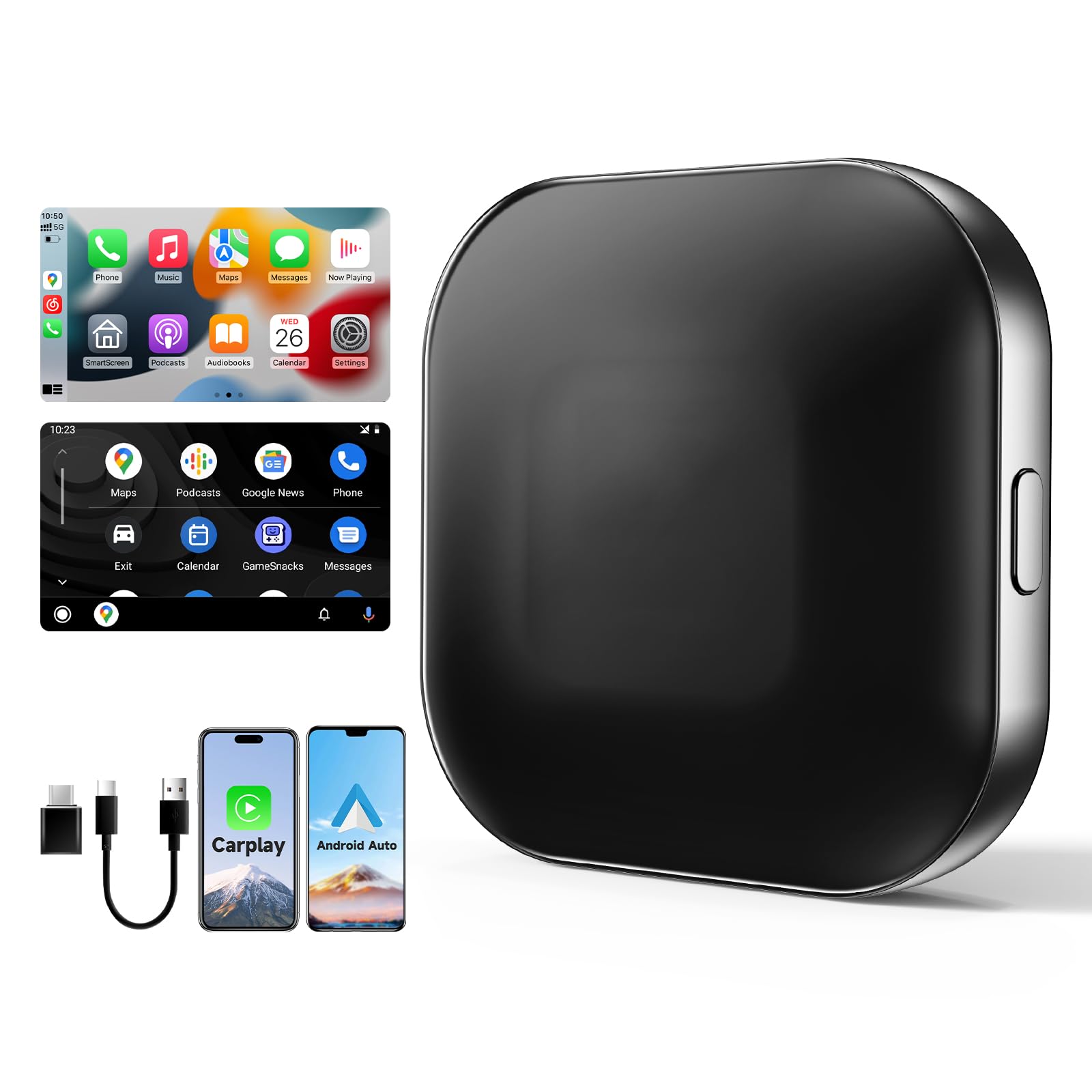 Leadtree 2 in 1 CarPlay Dongle,Convert Wired to Wireless,Wireless CarPlay Adapter&Wireless Android Auto Adapter, Connection Plug & Play Easy Setup Online Update,for Factory Wired Cars After 2016