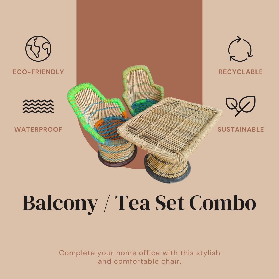 ZINKOO Handwoven Wicker Cane Balcony Tea Set with Round Table and Chairs, Waterproof Outdoor and Indoor Furniture for Home and Garden 1