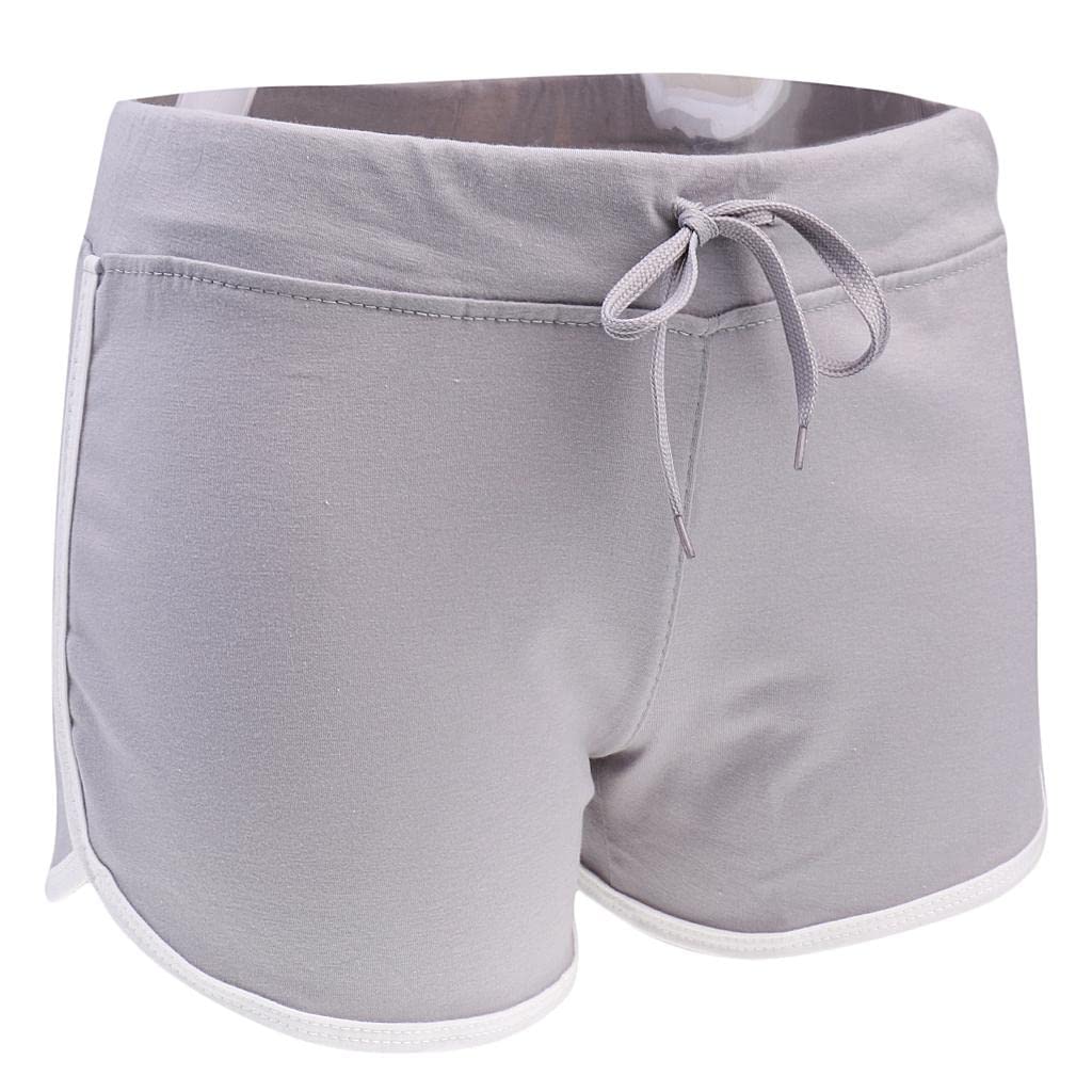 Women Hot Pants Sports Shorts Workout Waistband Summer Yoga Short M Gray-image-1