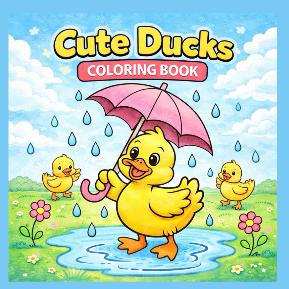 Cute Ducks Coloring Book: A Fun and Easy Duck Coloring Book for Kids Ages 3–8 | Simple and Cute Ducklings with Bold Lines, Rainy Day Scenes and Stress-Free Animal Coloring Pages