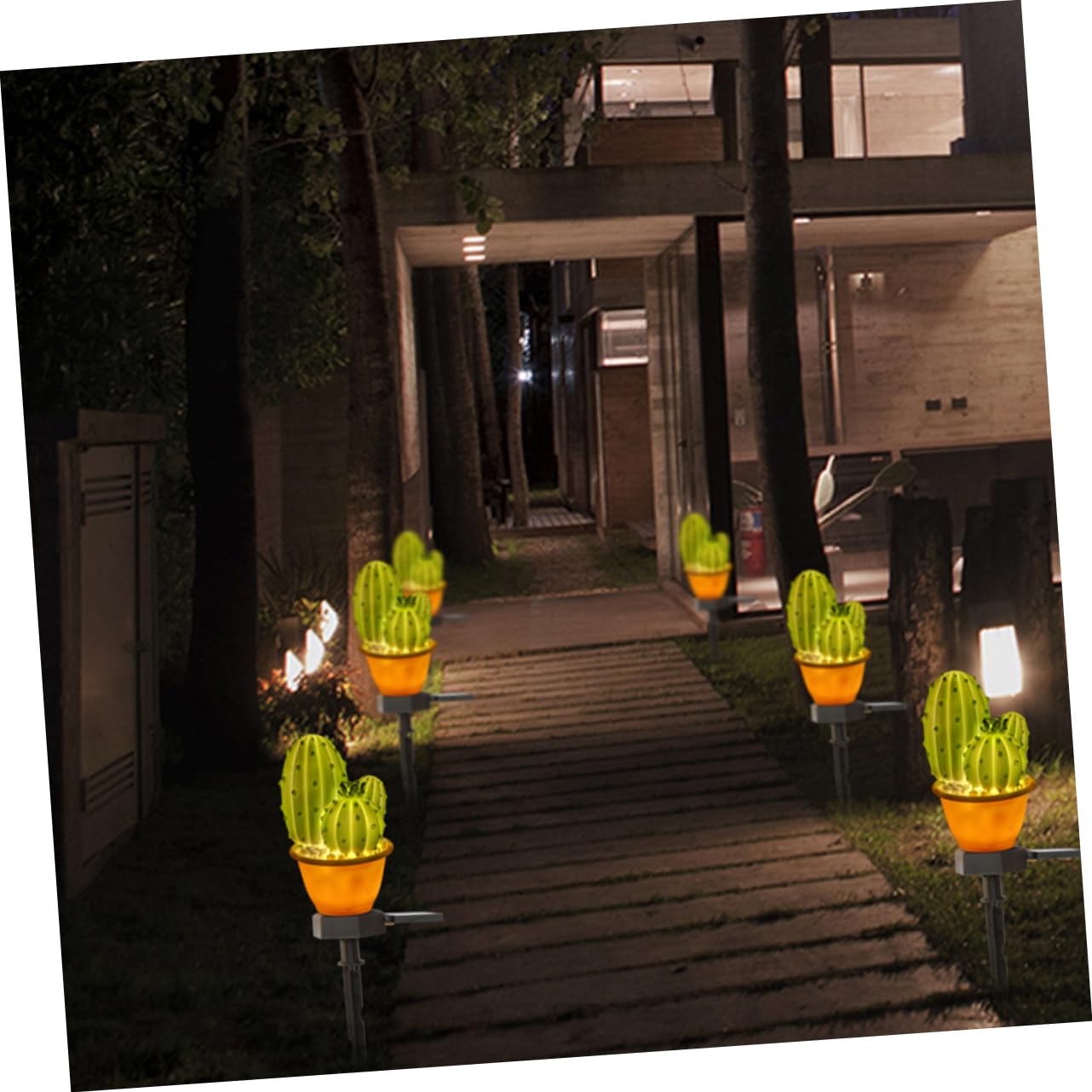 Happyyami Kaktus Bodenleuchte 2 Stück Silikon Grün für Außen