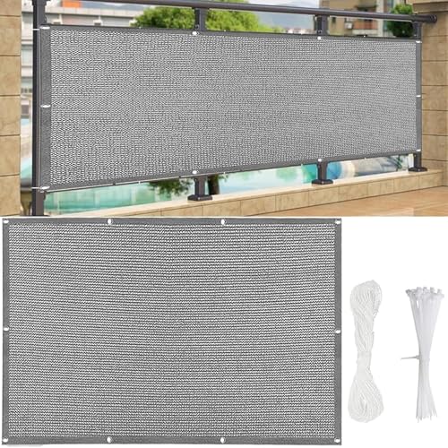 AMZYU Balkon Sichtschutz 80x240cm Balkonabdeckung Balkonverkleidung HDPE Uv-Schutz Privatsphäre Atmungsaktiv Und Reißfest mit Ösen, Kabelbinder Und Kordel für Garten, Balkon, Grau