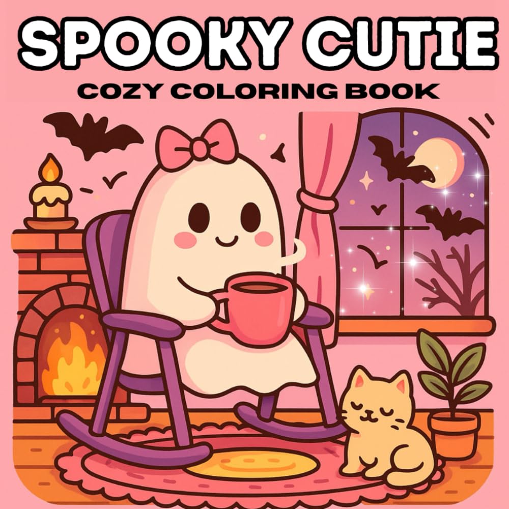 Spooky Cutie: Cozy Coloring Book For Adults and Teens Featuring Adorable Creepy Creatures in Cozy and Comfy Moments For Relaxation and Stress Relief.