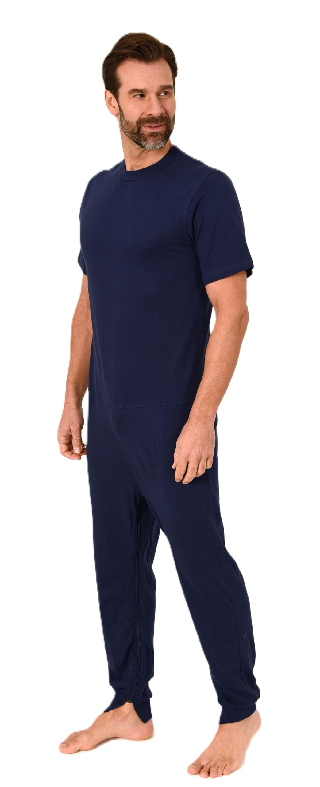 Normann Care Herren Pflegeoverall Kurzarm Pyjama mit Langen Bein und Reißverschluss am Rücken und Bein