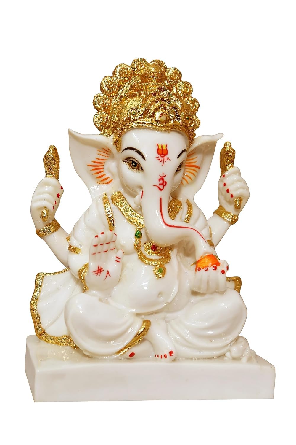 Marble Large Ganesha Idol, Ganpati, Vinayak, White & Golden Color Ganesh Ji Ki Murti/Murti for Mandir/Temple/Home/Office and Gift Use(Size 8 Inch Pack of 1), Medium, 221810