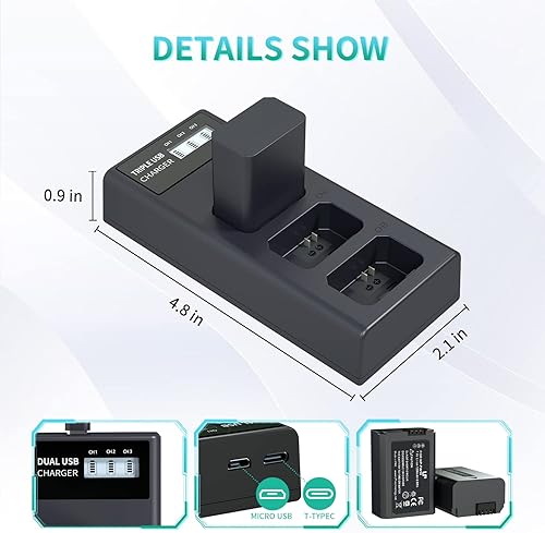 Vista 19 de Cargador de batería NP-FW50, cargador dual LCD compatible con Sony Alpha A6000, A6400, A6100, A6300, A6500, A5100, A7, A7 II, A7R, A7R II, A7R2