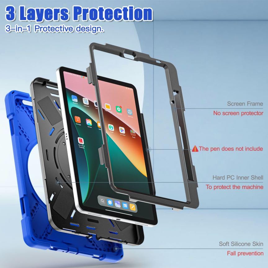 Etui na Xiaomi Pad 5 2021 / Xiaomi Pad 5 Pro 5G 11" 2021, trwałe, ciężkie, wytrzymałe, odporne na wstrząsy silikonowe etui z obrotowym o 360°, podpórką, uchwytem na rysik i paskiem na ramię,