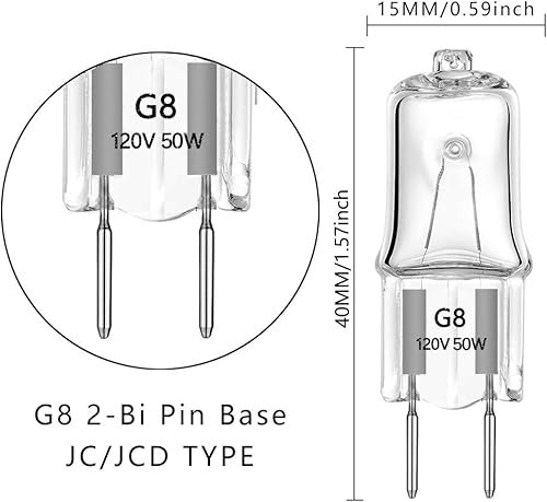 Miniatura 2 de Bombillas halógenas G8 50 W 120 V xenón debajo del gabinete de repuesto de iluminación G8 Base 2Pin T4 JCD tipo blanco cálido, paquete de 10