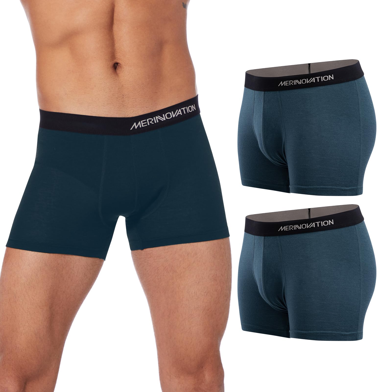 MERINNOVATION 2 Packs Merino Wool Underwear Men - 100% Merino Wool Boxer Briefs for Men Everyday Breathable Anti-Odor Boxers
