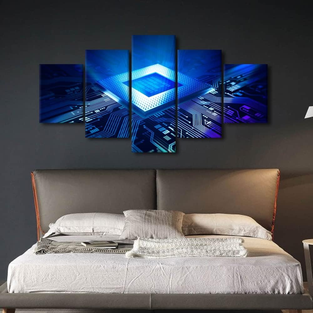 5 Piezas De Arte De La Pared Del Cartel De La Lona Placa De Circuito De Chip De Computadora | Con Marco 200X100 Cm | Decoración De Pared, Obra De Arte Moderna, Pintura Para El Hogar, La -447617471606