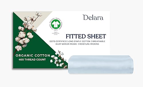 Delara Sábana bajera ajustable 100% algodón orgánico certificado GOTS, 400 hilos, algodón de fibra larga, ultra suave, sedoso, absorbe la humedad,