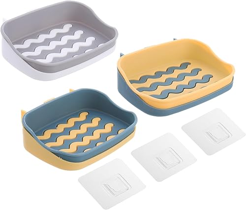 Cabilock Soporte de esponja para fregadero, 3 piezas, para fregadero, jabonera de plástico, jabonera para ducha, caja de jabón, ventosa, jabonera de