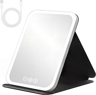 Comprar Lunaanda Espejo Maquillaje con Luz Recargable, 3 Colores de Luz, Brillo Ajustable, Espejo de Viaje, Espejos Plegables con Sensor Inteligente y Control Táctil